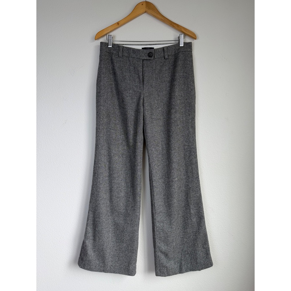 J.Crew Women Wool Blend Pants Wide Leg Herringbone Sz 6 Grey Stretch Old Money